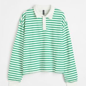 Divided Green and White Striped Polo Top
